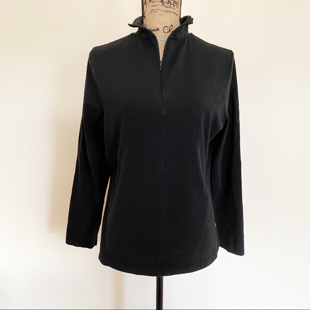 Women's Black Yoga 1/4 Zip Spandex Long Sleeve Fitted Jacket